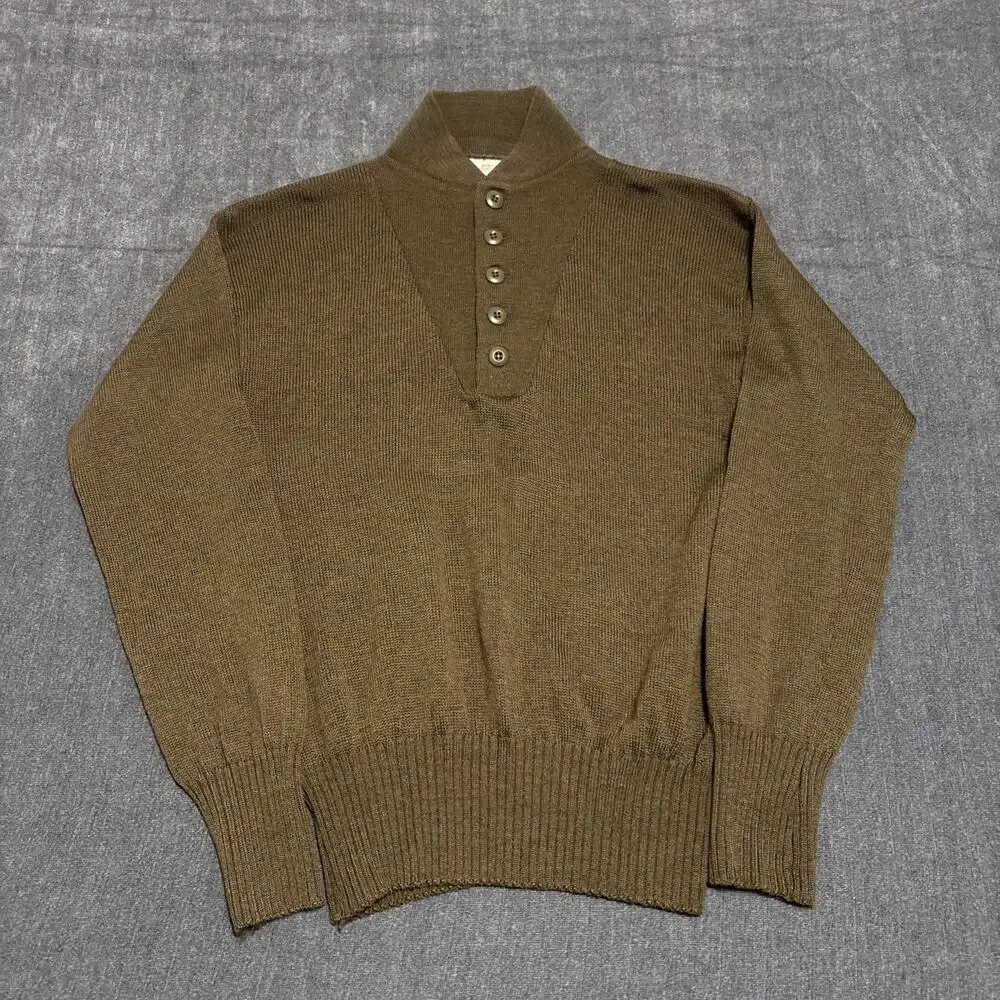 Vintage Mitts Nitts Sweater Men Large OD Brown US 5-Button Henley Military Wool